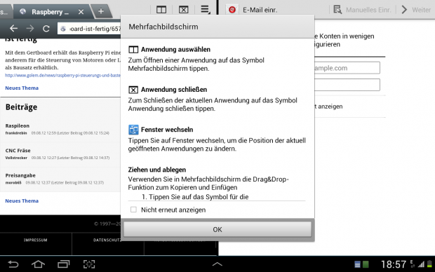 Die Optionen im Splitscreenmodus