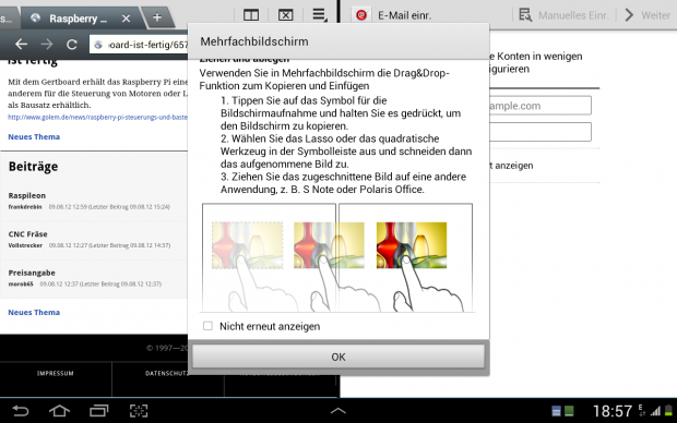 Drag-and-Drop funktioniert auch mit Fotos, wenn auch etwas umständlich.