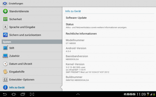 Auf dem Galaxy Note 10.1 läuft Android 4.0.4.