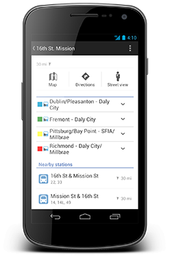 Ruft der Nutzer eine Haltestelle auf, sieht er, welches Verkehrsmittel dort wann h&auml;lt sowie welche Haltestellen in der N&auml;he sind. (Bild: Google)