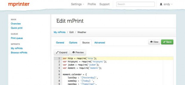 mPrinter-Programmverwaltung (Bild: Kickstarter)