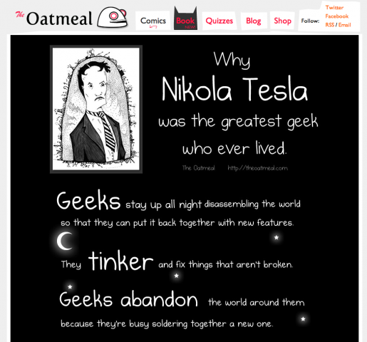 The Oatmeal würdigte Nikola Tesla bereits als größten Geek aller Zeiten (Bildauszug: The Oatmeal/Screenshot Golem.de)