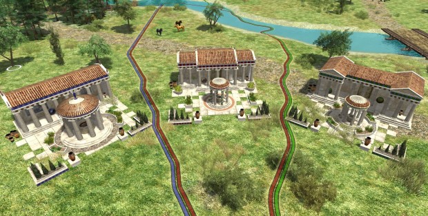 Neue Stadtzentren für die Athener, die Spartaner und die Mazedonier (von links nach rechts)