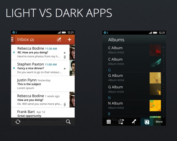 Helles Design für Produktivitäts-Apps und dunkles Design für Multimedia-Apps