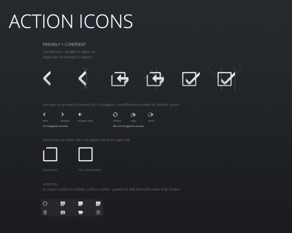 Aktions-Icons mit klaren Formen