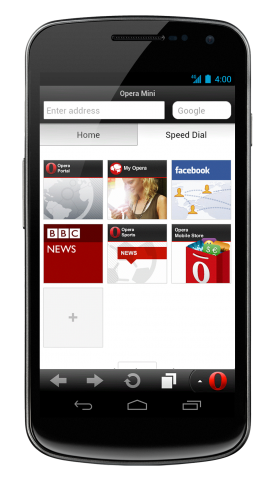 Opera Mini 7.5 für Android mit aktivierter Schnellwahlseite (Quelle: Opera Software)