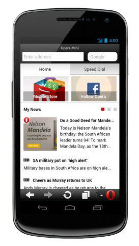 Opera Mini 7.5 für Android mit geöffneter Smart Page (Quelle: Opera Software)