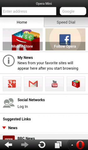 Opera Mini 7.5 für Android mit geöffneter Smart Page (Quelle: Opera Software)