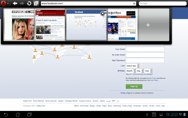 Opera Mini 7.5 für Android mit geöffneter Tab-Liste (Quelle: Opera Software)