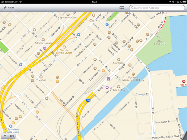 Die Kartenanwendung von iOS 6 in 2D...