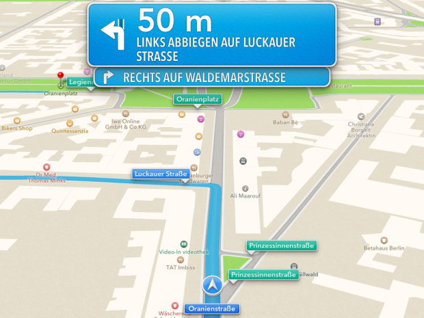 Wir wollen zum Oranienplatz. Laut der App gibt es davon zwei, was zu einem Umweg f&uuml;hrt.