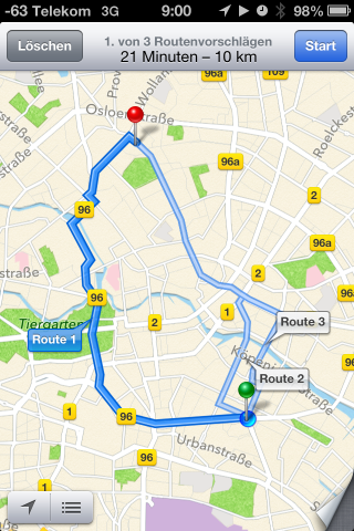 Navigation auf einem iPhone 4