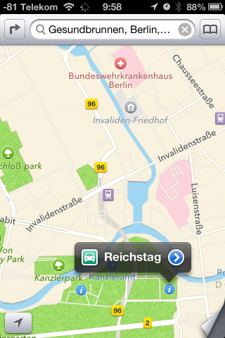 Der Hauptbahnhof von Berlin hat bei Apples Karten-App wenig Bedeutung.