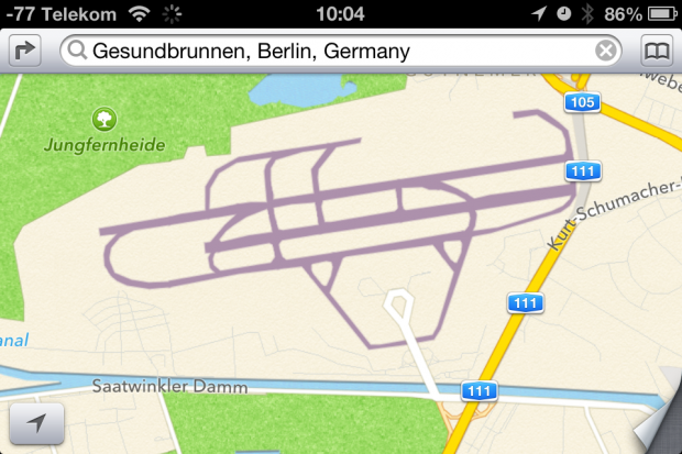Der Flughafen Tegel ist als solcher nicht einmal ausgezeichnet. Google Maps kann das besser.