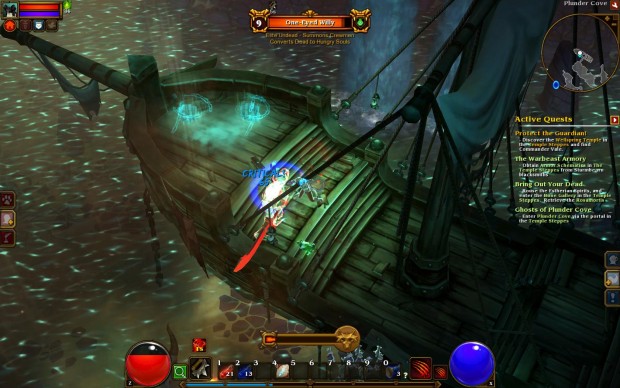 Auf einem Geisterschiff überfällt uns der Einäugige Willy, ein Bossgegner.