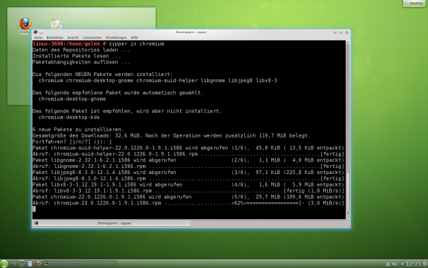 Zypper zeigt Fortschritte beim Herunterladen...
