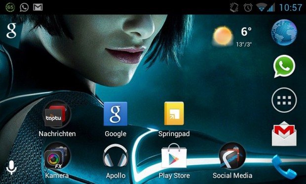 Der Hauptbildschirm kann mit Hilfe eines separaten Launchers unabhängig von der eigentlichen Android-Version im Querformat genutzt werden.