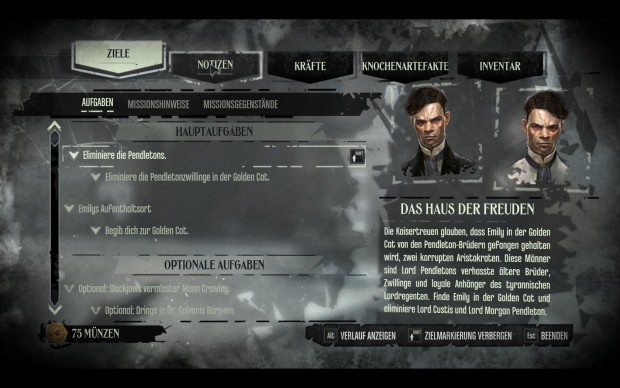 Das Journal listet die Ziele übersichtlich auf.