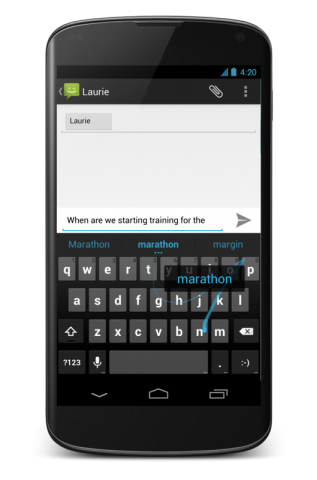 Texteingabe per Gestensteuerung auf dem Nexus 4 (Quelle: Google)