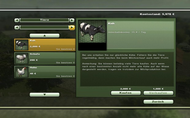 Tierwirtschaft ist erst mit etwas Erfahrung möglich.