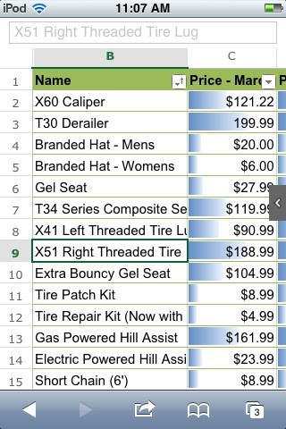 Excel Web App auf einem iPhone