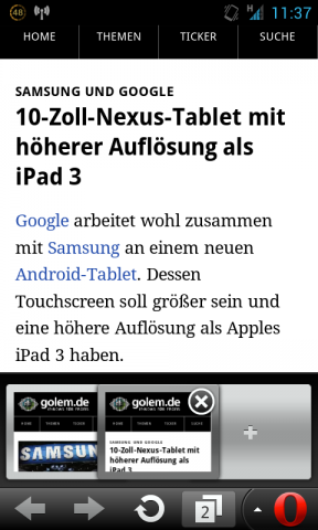 Das Auswahl der aktiven Tabs ist wie gewohnt am unteren Bildschirmrand zu finden.