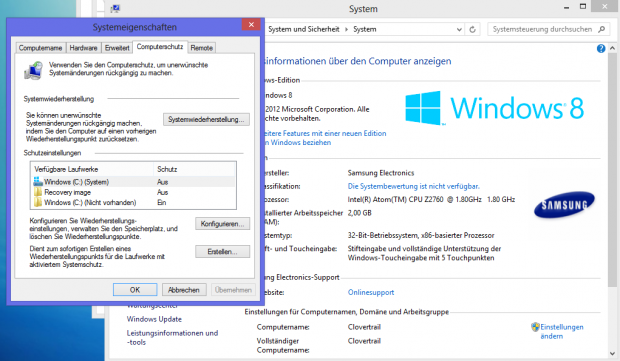 Die Systemwiederherstellung ist abgeschaltet