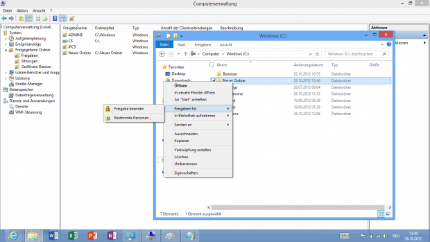 Freigabe-Optionen sind nun verfügbar.