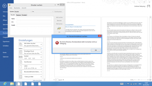 Beim Versuch, einen Drucker unter Office einzurichten