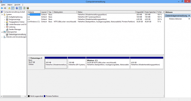 Asus braucht alleine für die Wiederherstellungspartitionen mehr als 4 GByte. 