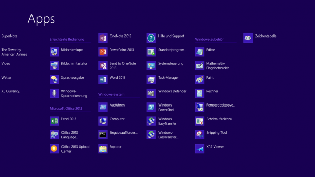 Installierte Desktopanwendungen unter Windows RT