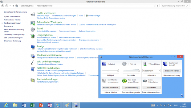 Das Mobility Center ist auch Teil von Windows RT.