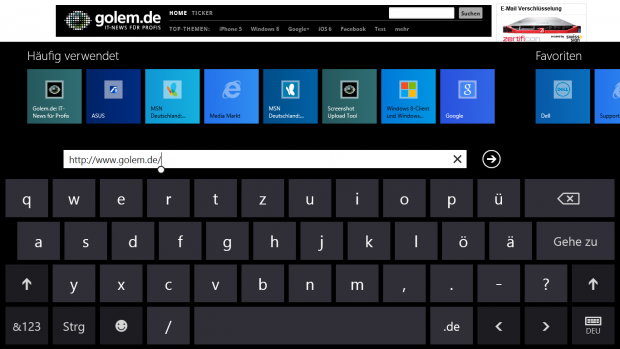 Die virtuelle Tastatur im Asus-Tablet.
