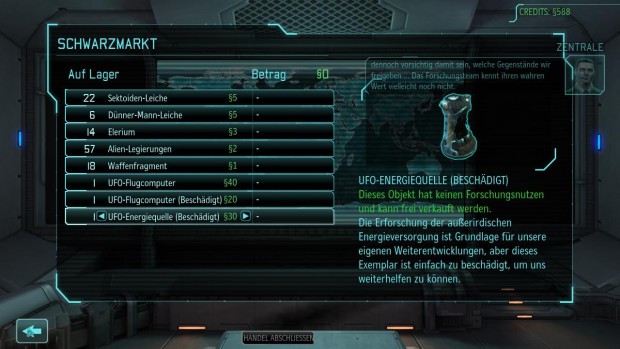 Falls die Finanzen ein Problem sind, können wir Beute auf dem Schwarzmarkt verkaufen.