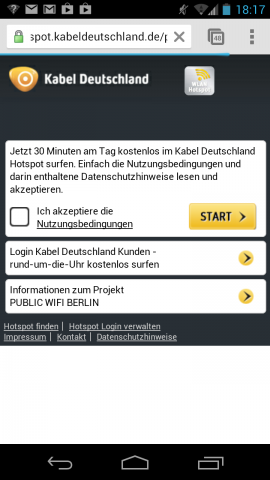 Für täglich 30 Minuten gratis muss der Anwender die Nutzungsbestimmungen akzeptieren.