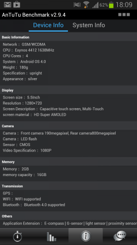 Das Gerät hat einen Exynos-SoC mit vier Kernen.