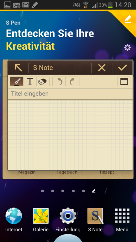 Die Anwendung S-Note ist für die Stifteingabe gedacht. 