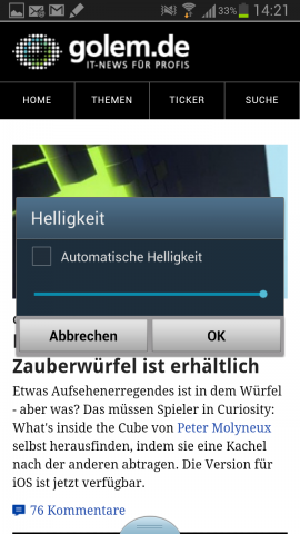 Die Helligkeit lässt sich speziell im Browser einstellen. 