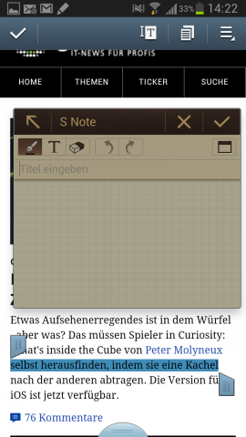 Mit dem Stift lässt sich beispielsweise Text im Browser markieren.