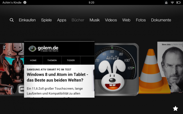 Auf dem Homescreen werden Inhalte in einem Karussell dargestellt. (Screenshot: Golem.de)