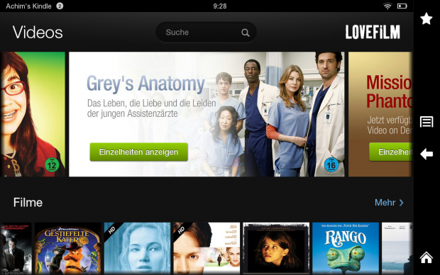 Außerdem lassen sich Videos über Amazons Lovefilm beziehen. (Screenshot: Golem.de)