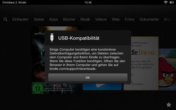Für die Übertragung von lokalen Inhalten nutzt das Kindle Fire HD das Media-Transfer-Protokoll. (Screenshot: Golem.de)