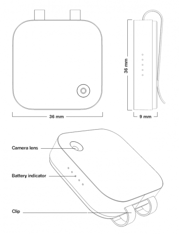 Memoto Lifelogging Camera -  Skizze mit Abmaßen (Bild: Memoto)