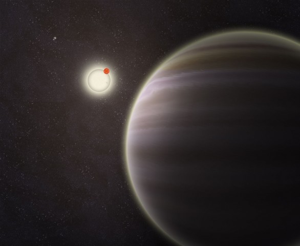 Exoplanet PH1 vor den zwei Doppelsternen (Grafik: Haven Giguere/Yale)