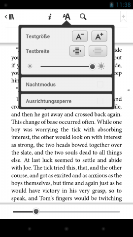 In einem geöffneten E-Book lässt sich die Schriftgröße anpassen.