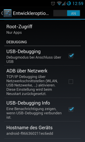 Der Debugging-Modus ermöglicht eine direkte Kommunikation zwischen Computer und Smartphone, die für die App-Entwicklung und den Root-Vorgang notwendig ist. (Screenshot: Golem.de)