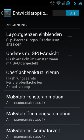 Der Menüpunkt "Oberflächenaktualisierung anzeigen" führt zu einem flackernden Bildschirm. (Screenshot: Golem.de)