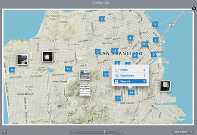 Geocodierte Notizen in Evernote 5 (Bild: Evernote)