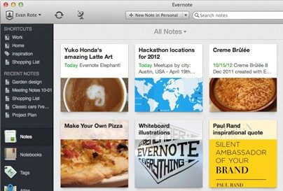 Kachelansicht von Notizen in  Evernote 5 (Bild: Evernote)