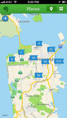 Kartenansicht von Evernote 5 für iOS (Bild: Evernote)